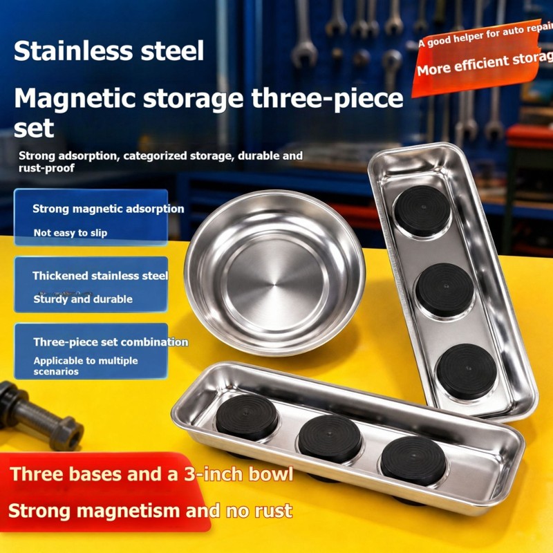 Magnetic Parts Tray - Sterke magnetische schroefhouder, 3-pack roestvrijstalen magnetische